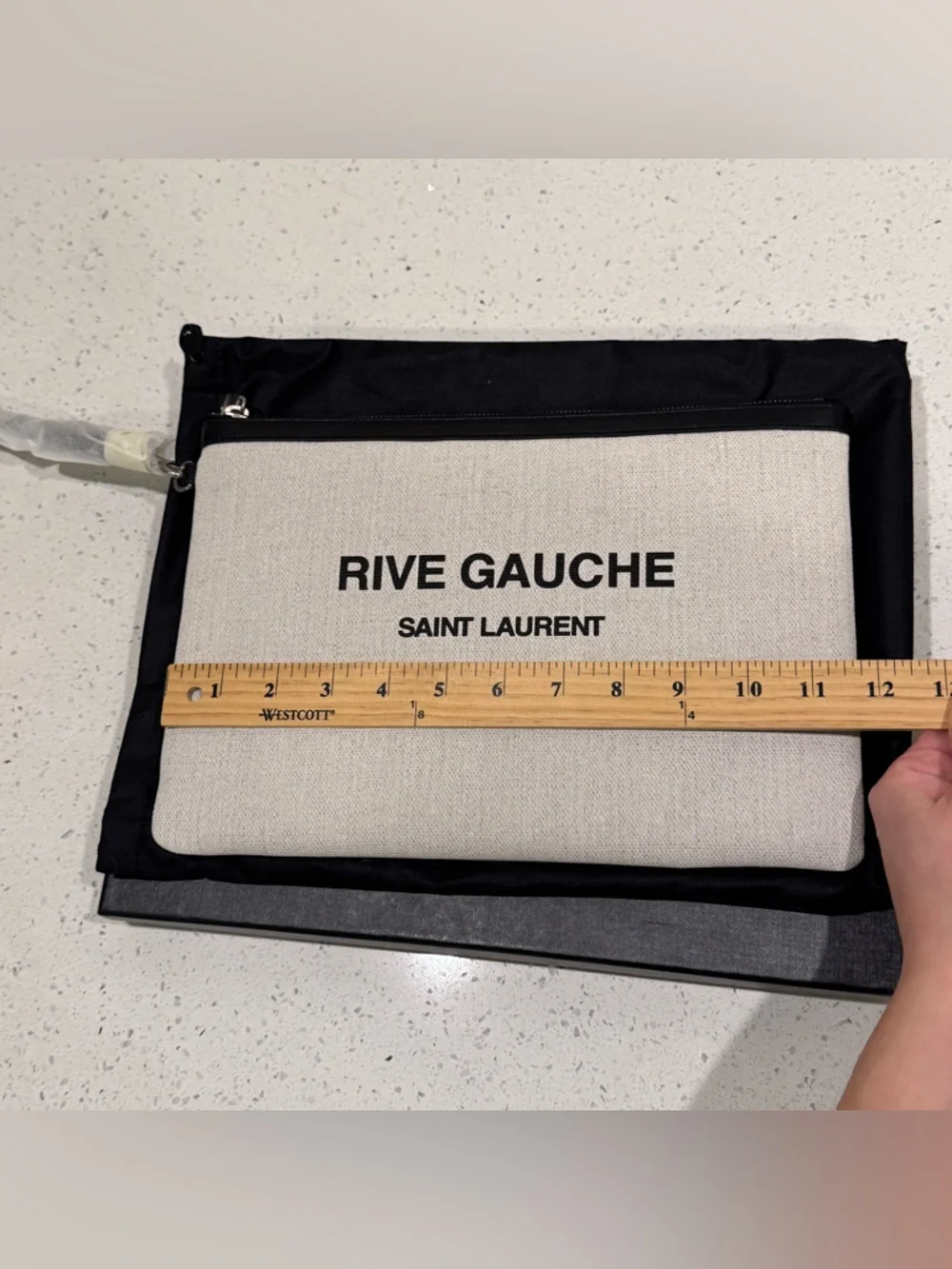 Saint Laurent Rive Gauche Linen Wristlet in Bianco Cream NWT - Picture 9 of 13
